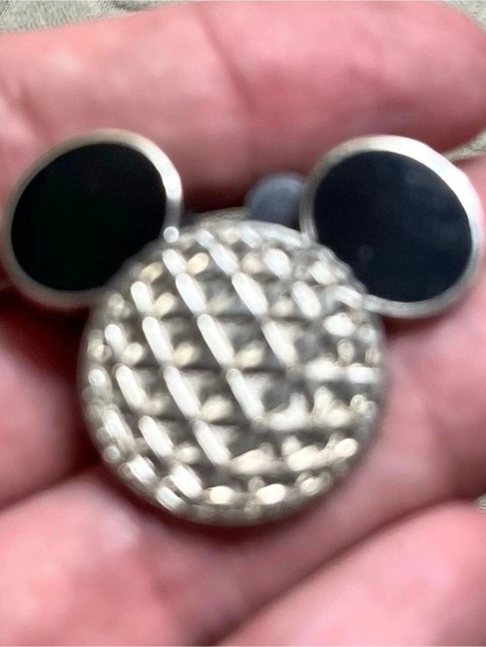 Disney Parks Mickey Mouse Icon Quilted Silver and Black Enamel Trading Pin